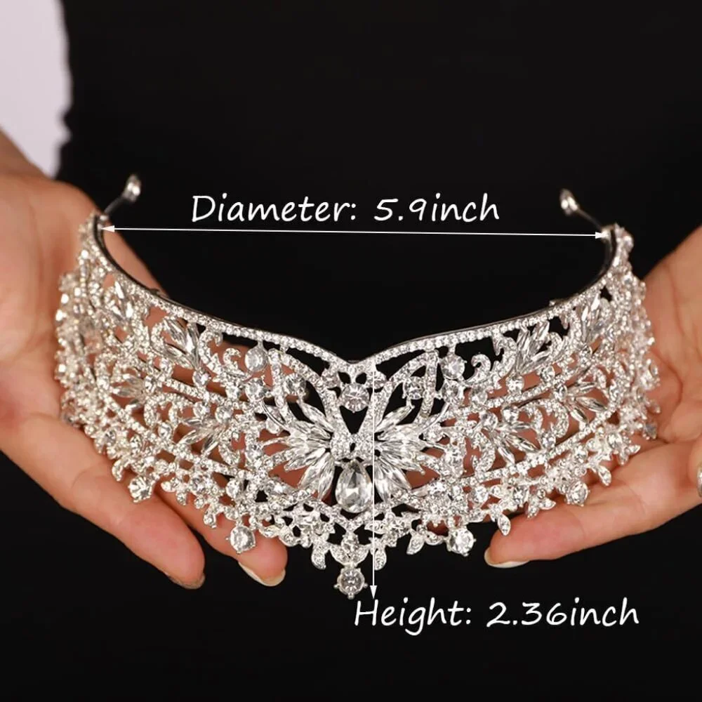 Queen Crown Gold Tiaras Rhinestone Bridal Wedding Headpiece for Women